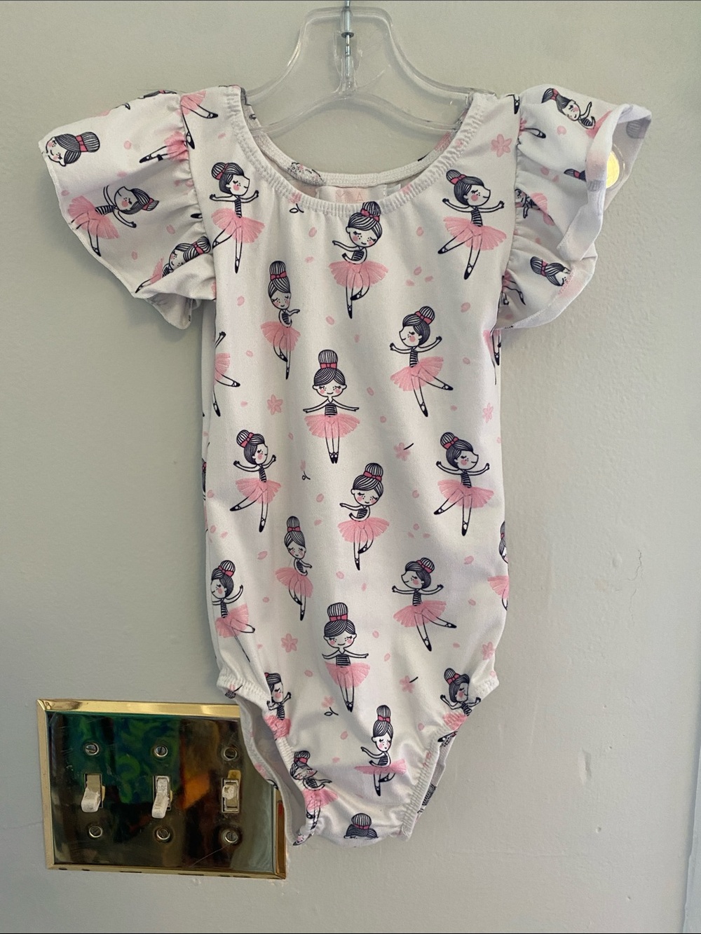 Mila & Rose Girls White Pink Ballerina Print One-Piece Bodysuit leotard